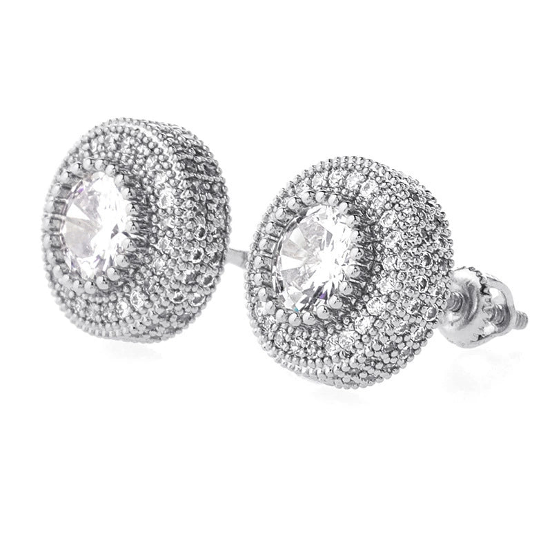 Boucles d'oreilles personnalisées en argent 925 hip-hop rondes entièrement en zircon pour hommes et femmes, accessoires de boucles d'oreilles tendance