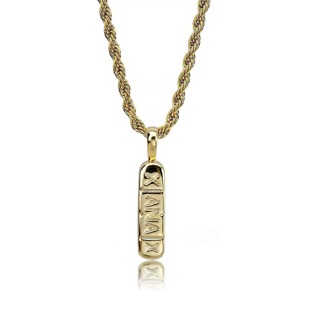 Collier populaire XANAX pour hommes avec pendentif hip-hop européen et américain galvanisé en or véritable 24″