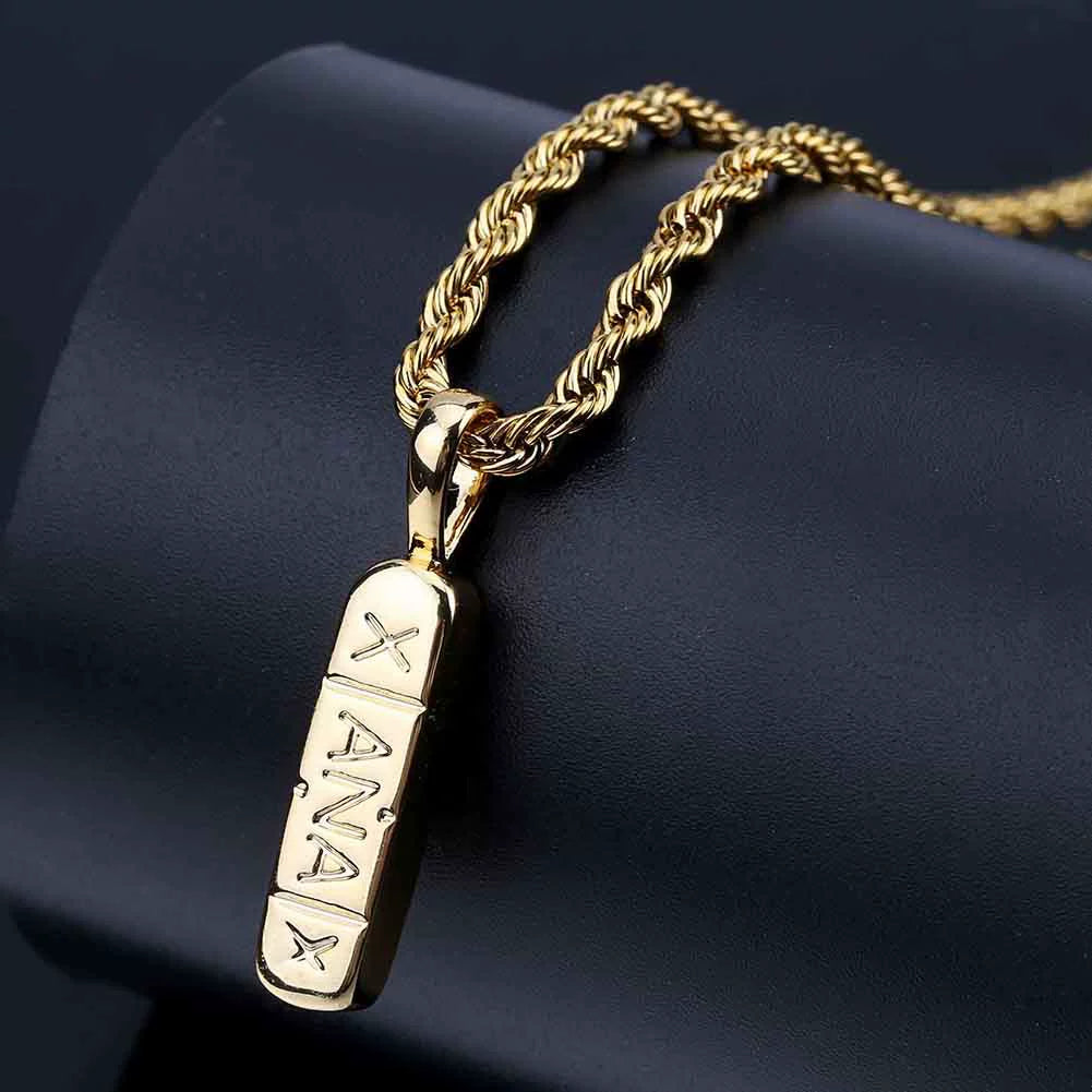 Collier populaire XANAX pour hommes avec pendentif hip-hop européen et américain galvanisé en or véritable 24″