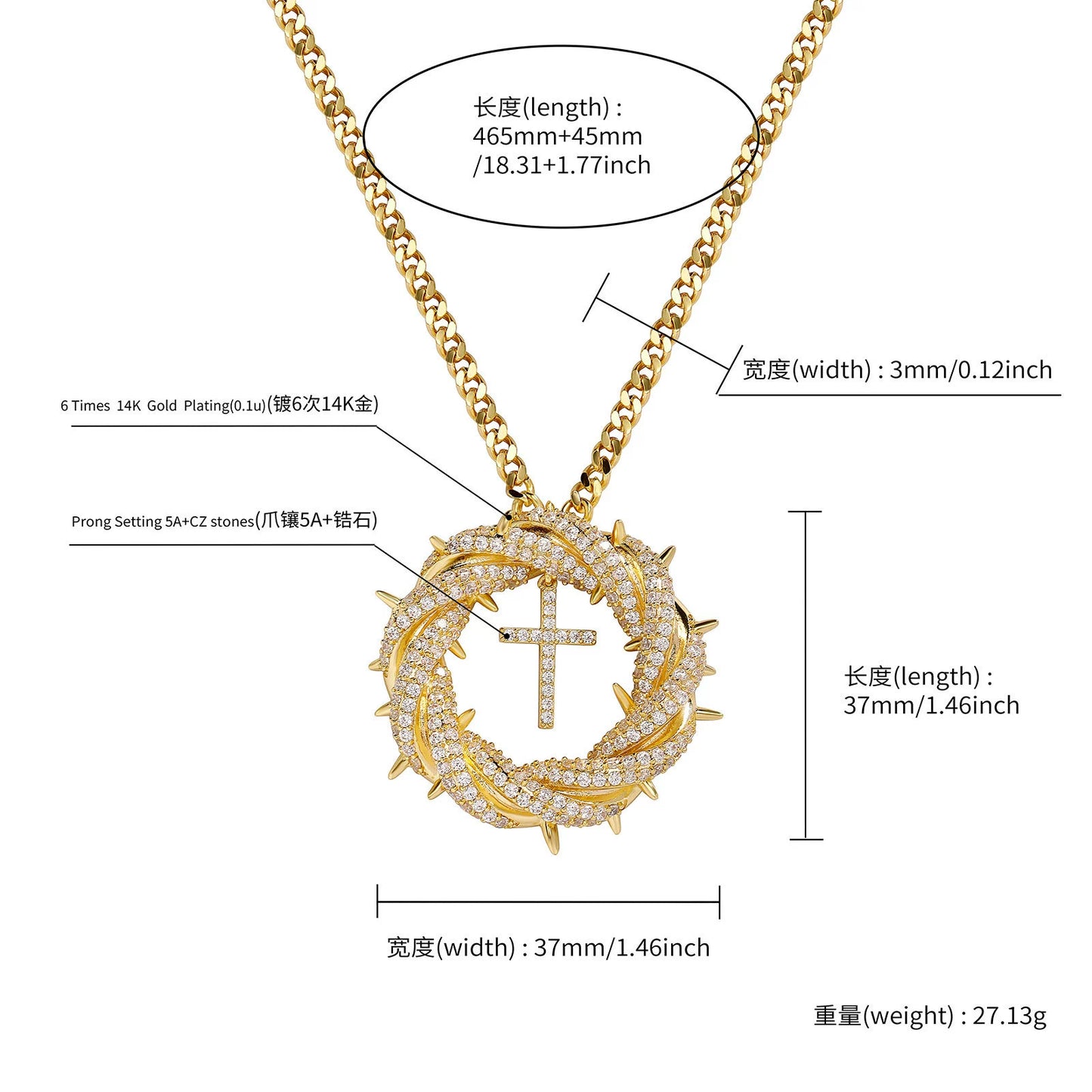 Collier créatif en forme de fleur frite torsadée en forme de croix en cuivre micro incrusté de zircons, pendentif tendance de personnalité hip-hop