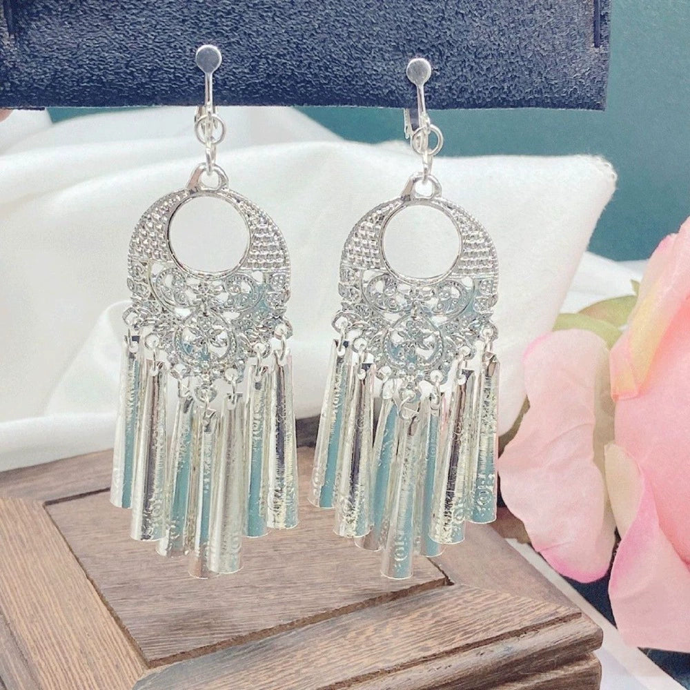 Chinese long tassel Miao earrings