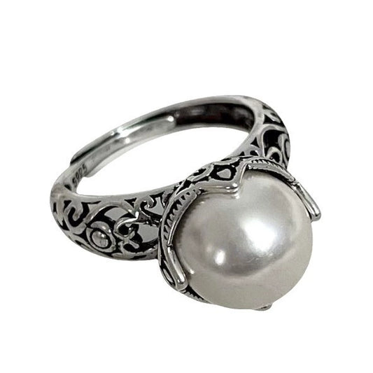 925 sterling silver pearl hollow ring