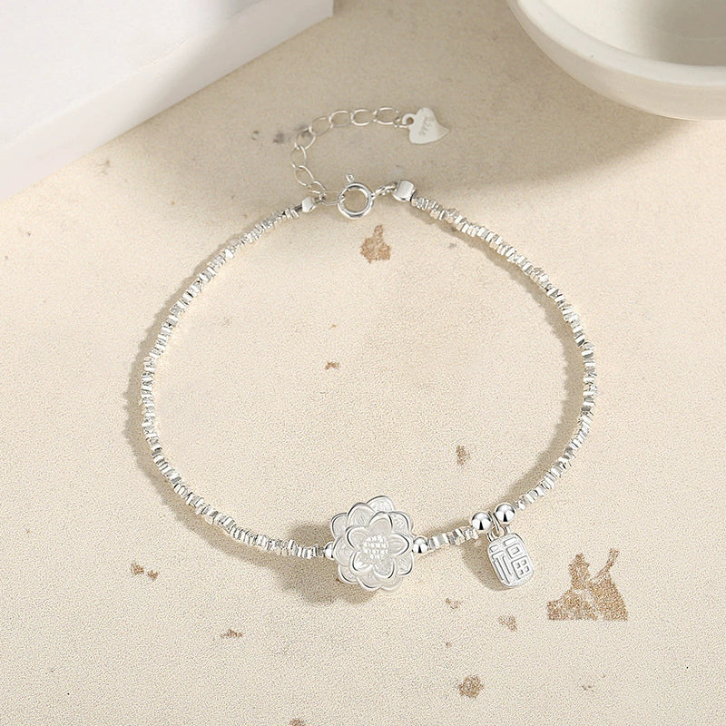 999 reines Silber Lotus Süßwasserperlenarmband für Frauen, leichter Luxus, hochwertiger, fragmentierter Silber-Glücksplakettenschmuck