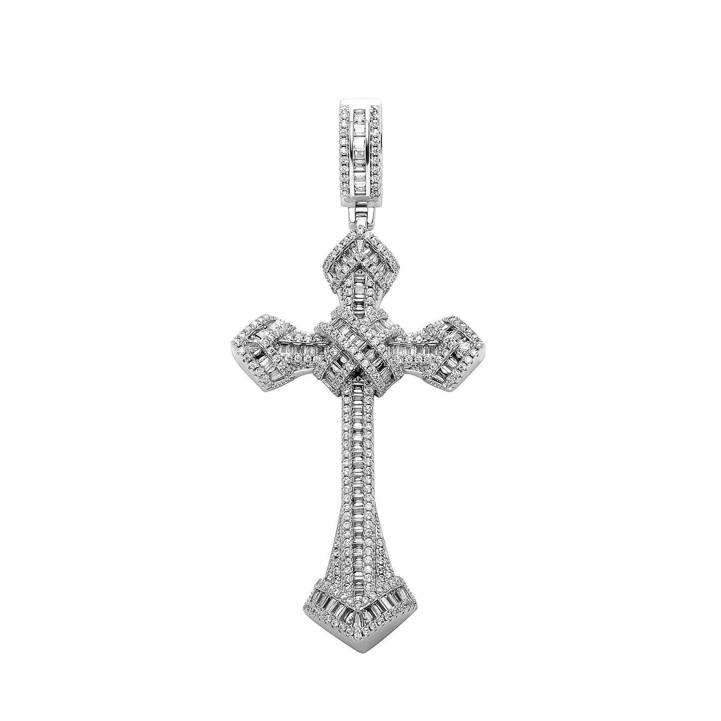 Kupfer eingelegter Zirkonia voller Diamantleiter quadratischer Retro-Kreuzanhänger Hip-Hop trendige Herrenhalsketten-Accessoires