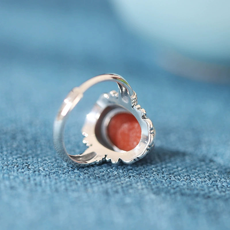 Silver Tibetan style red agate ring