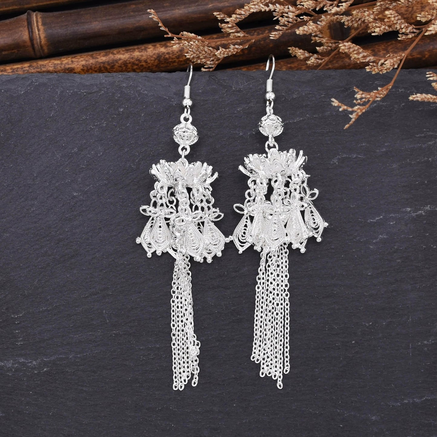 Chinese lantern tassel Miao earrings