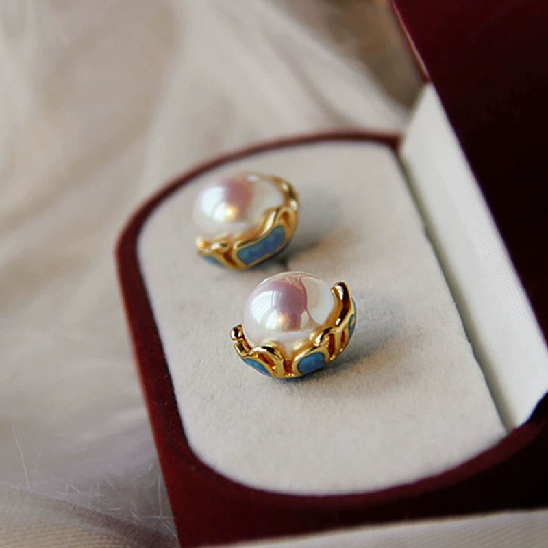 925 silver needle pearl earrings