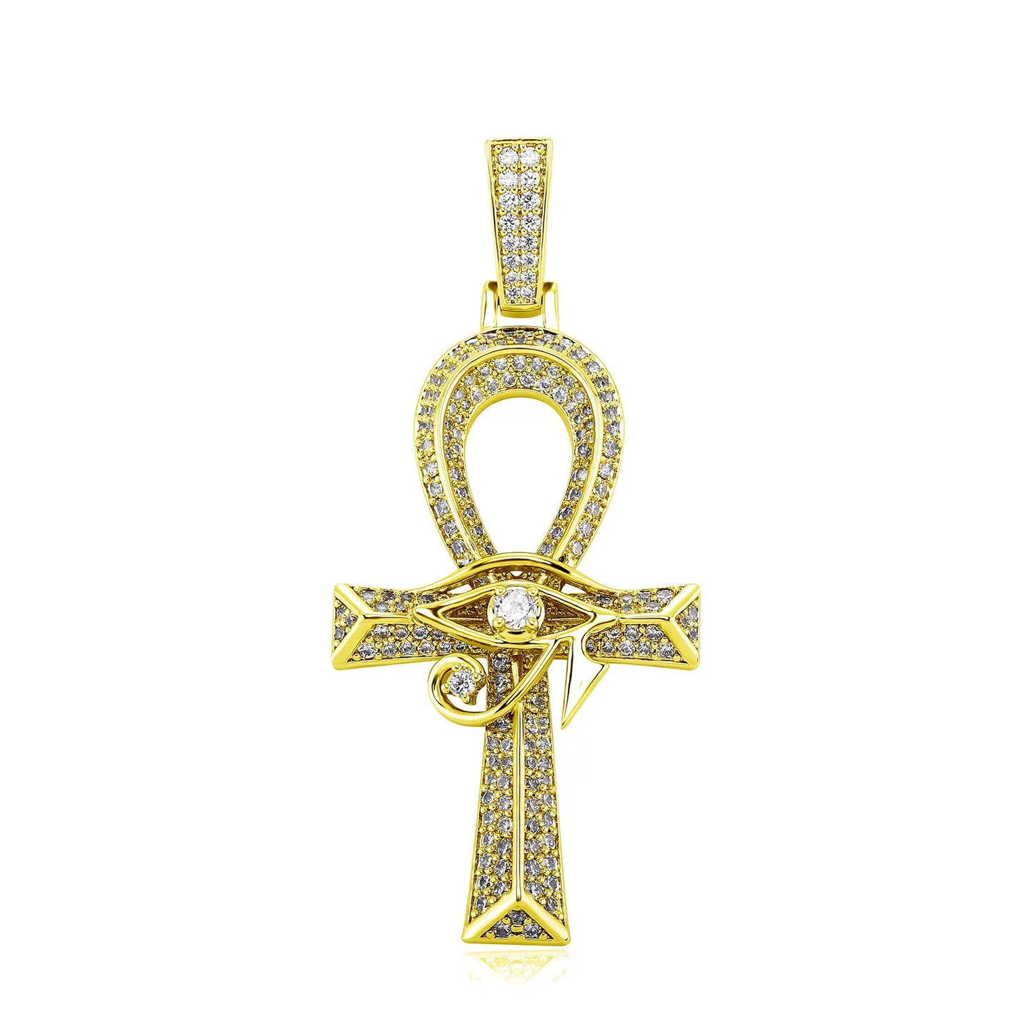 Hip-Hop-Anhänger, Auge des Horus, Anhe-Kreuz-Halskette für Männer und Frauen, vielseitiges trendiges Accessoire mit Diamanten