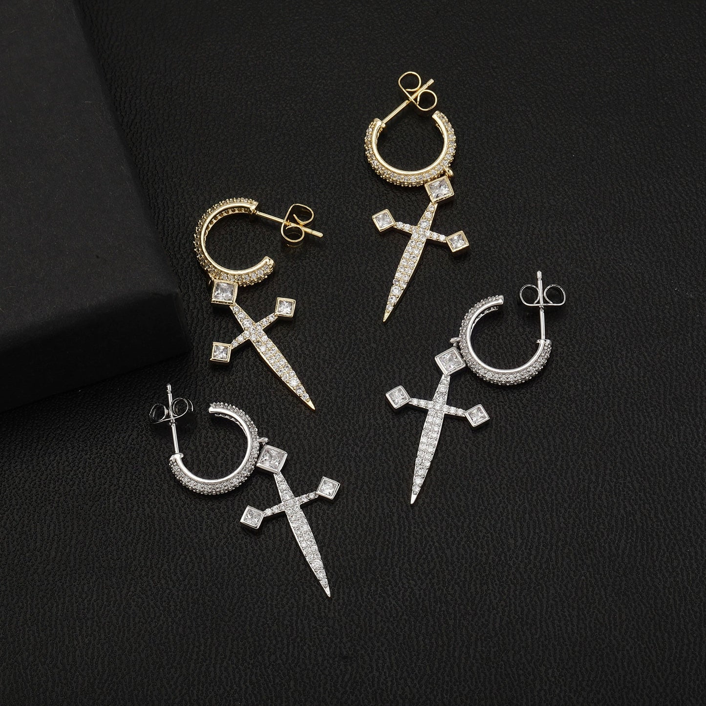 Boucles d'oreilles en argent 925 avec épée de justice et aiguille, boucles d'oreilles à breloques haut de gamme pour femmes, boucles d'oreilles, pendentifs, boucles d'oreilles