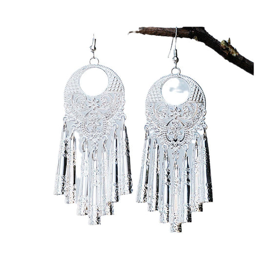 Chinese long tassel Miao earrings