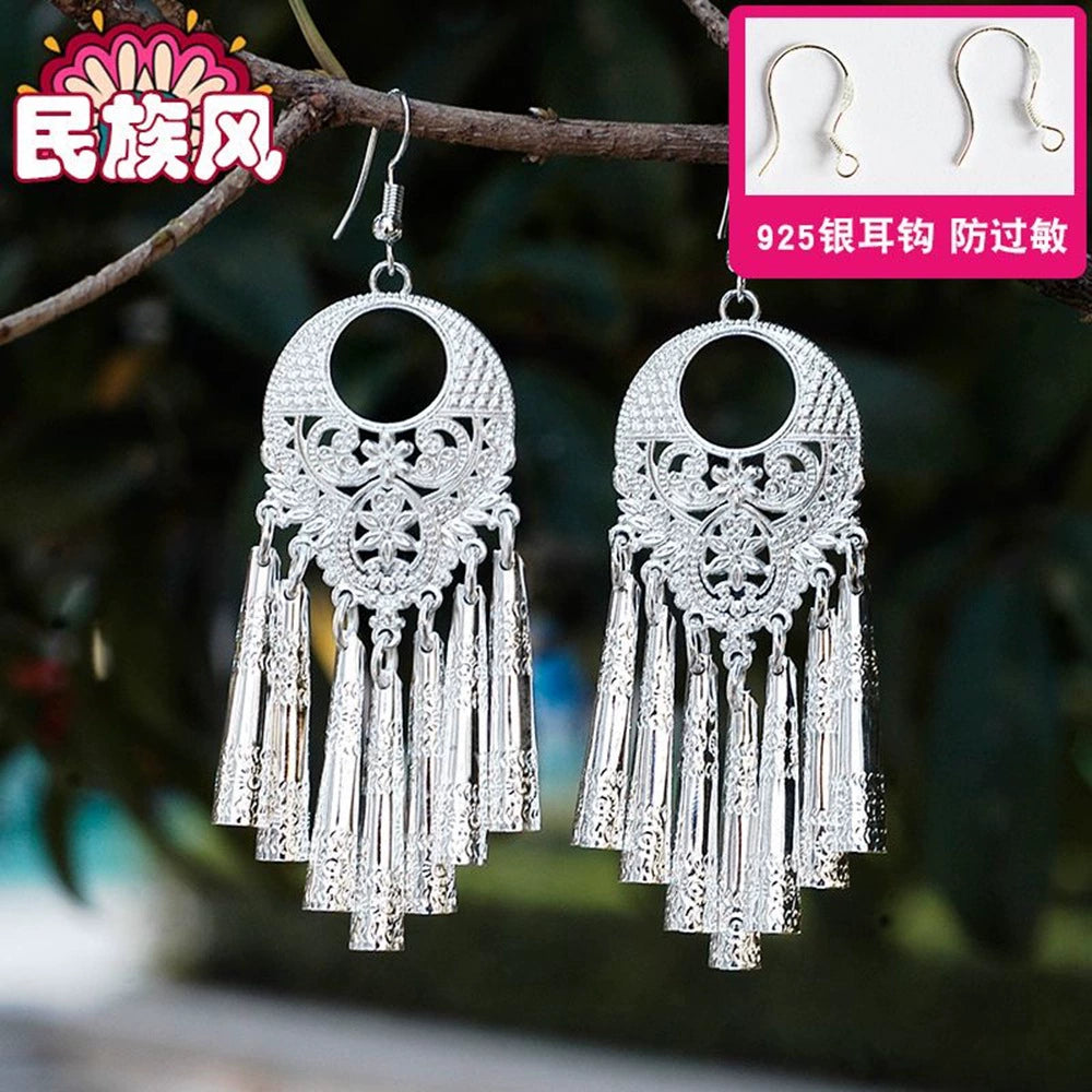 Chinese long tassel Miao earrings