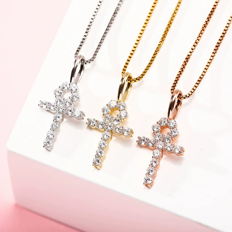 Pendentif croix Anhe en argent micro incrusté de zircons pour femme, collier polyvalent hip-hop