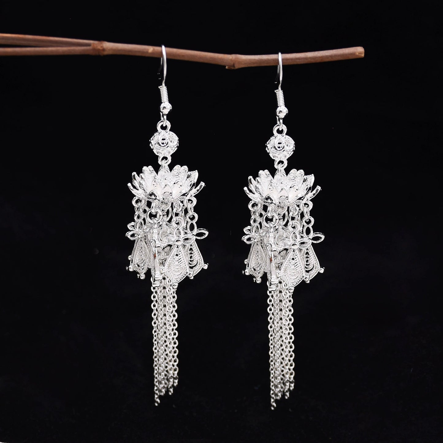 Chinese lantern tassel Miao earrings