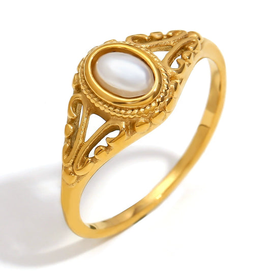 Gold plated flower shaped pearl ring