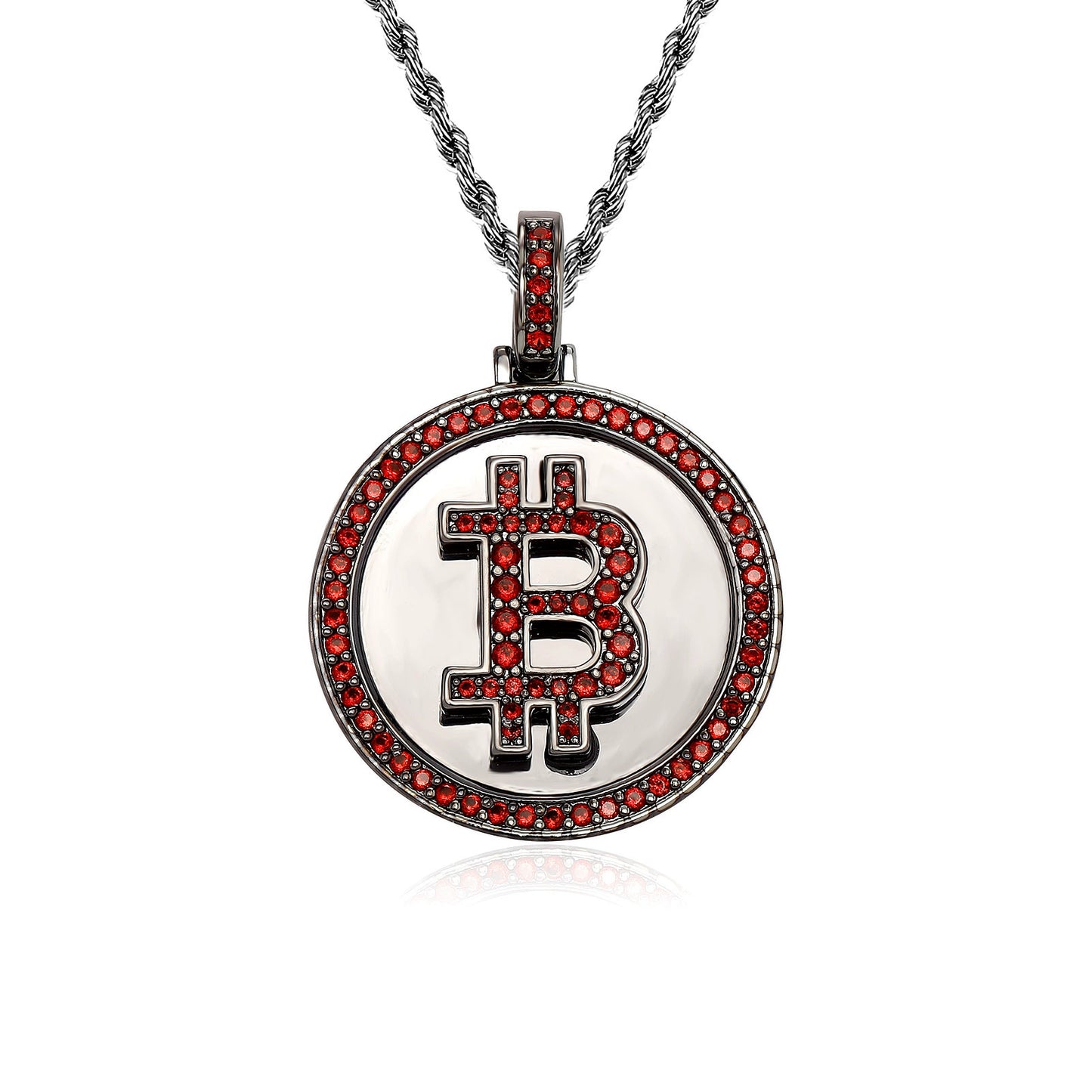 Collier hip hop pour homme avec pendentif Bitcoin en plaqué or et micro-incrusté de zircons