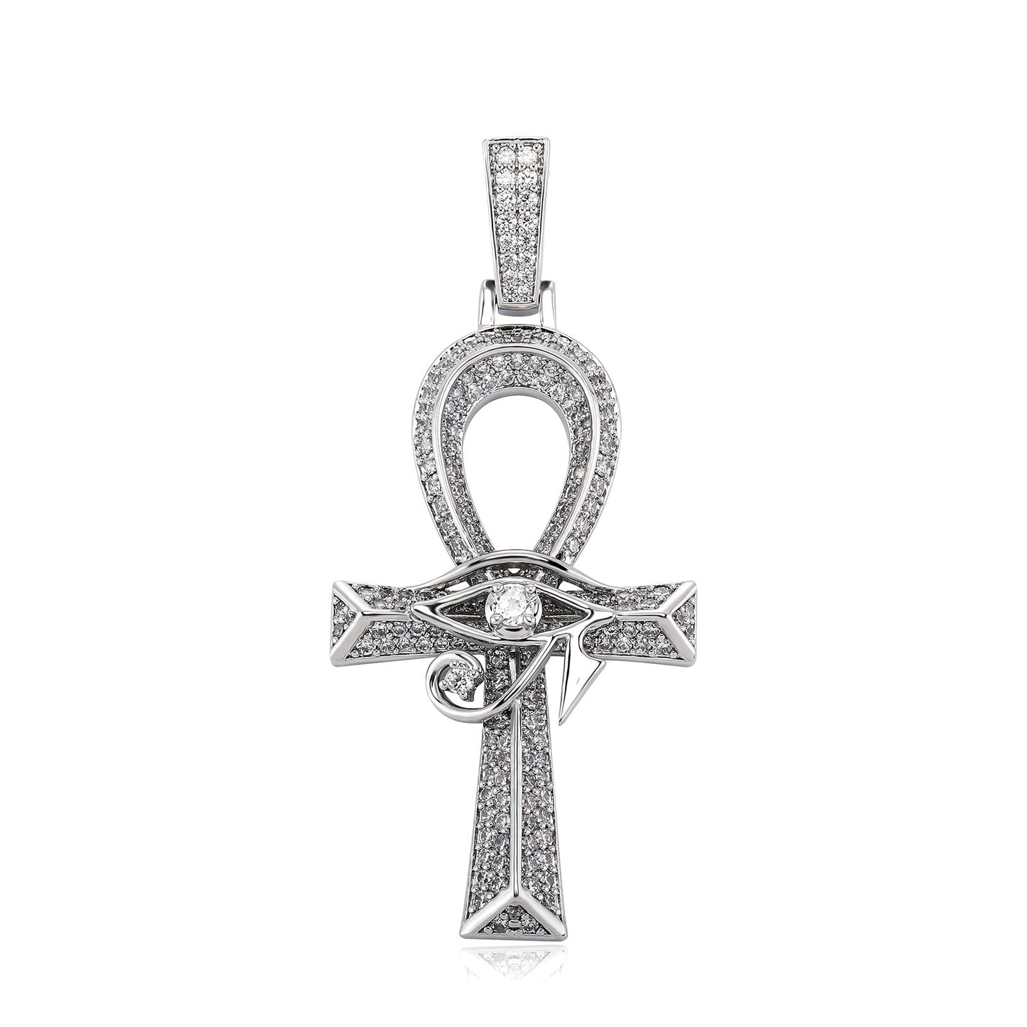 Hip-Hop-Anhänger, Auge des Horus, Anhe-Kreuz-Halskette für Männer und Frauen, vielseitiges trendiges Accessoire mit Diamanten