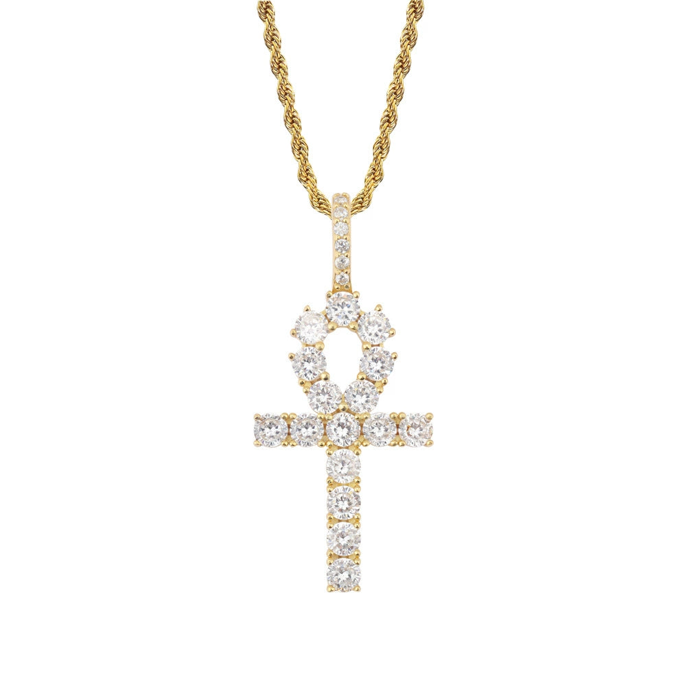 Pendentif croix Anhe en argent micro incrusté de zircons pour femme, collier polyvalent hip-hop