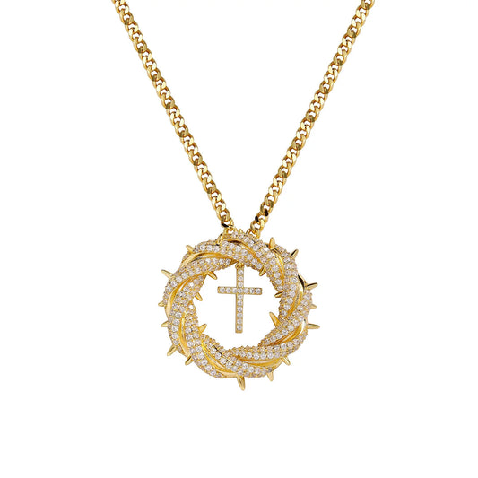 Collier créatif en forme de fleur frite torsadée en forme de croix en cuivre micro incrusté de zircons, pendentif tendance de personnalité hip-hop