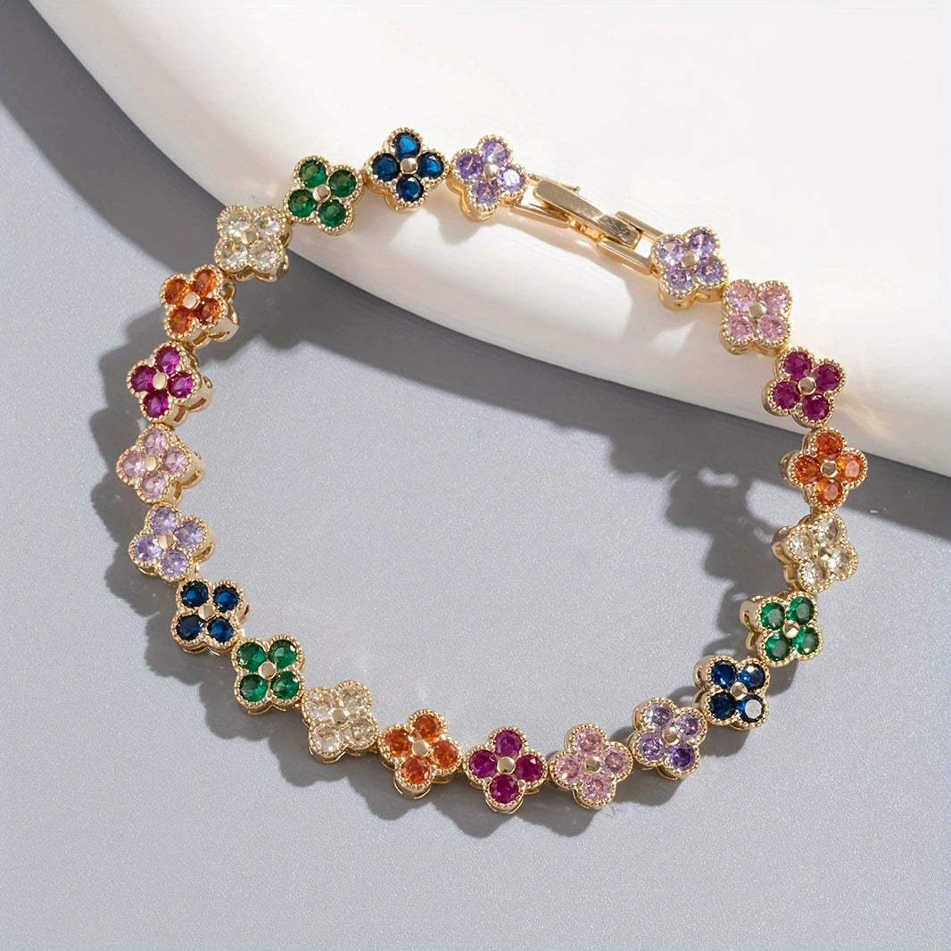 Bracelet à boucle en forme de fleur irrégulière en zircon super flash 5A, bracelet personnalisé européen et américain, luxe léger, haut de gamme, tempérament, fait à la main