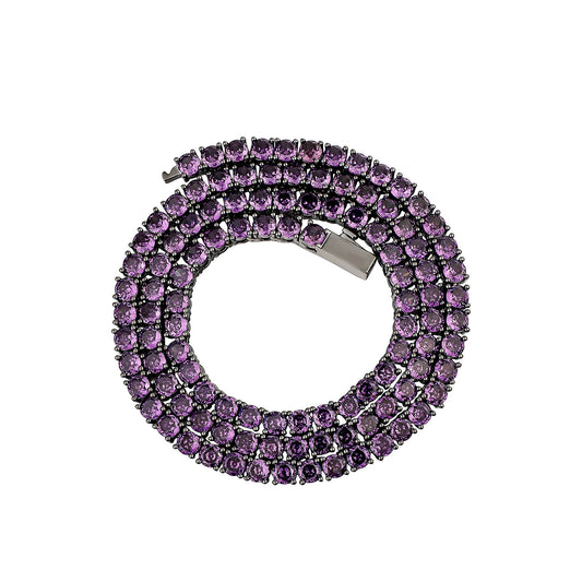 Collier et bracelet à une rangée de diamants en argent et zircon violet, chaîne de tennis hip hop populaire