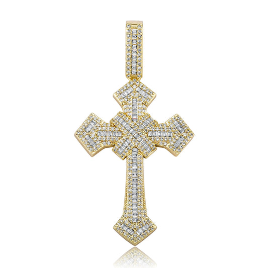 Pendentif croix carré en forme d'échelle de diamant incrusté de cuivre et de zirconium pour hommes, accessoire tendance hip-hop