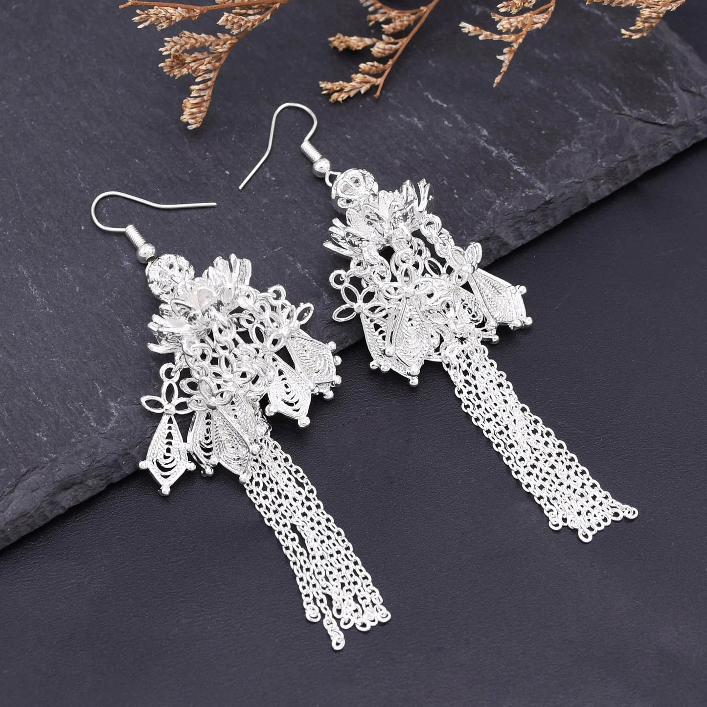 Chinese lantern tassel Miao earrings