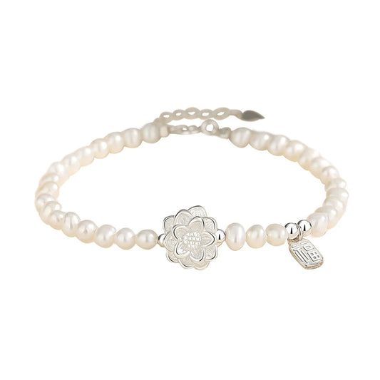 Bracelet en perles d'eau douce en argent pur 999 avec lotus pour femme, bijoux de luxe léger, de haute qualité, plaque porte-bonheur en argent fragmenté