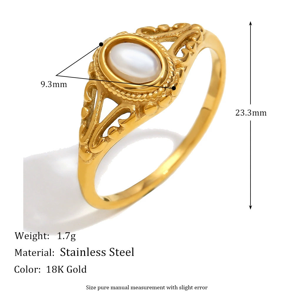 Gold plated flower shaped pearl ring